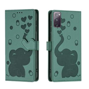 For Samsung Galaxy S20 FE Cartoon Elephant Embossed Leather Phone Case(Green)