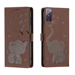 For Samsung Galaxy S20 FE Cartoon Elephant Embossed Leather Phone Case(Brown)