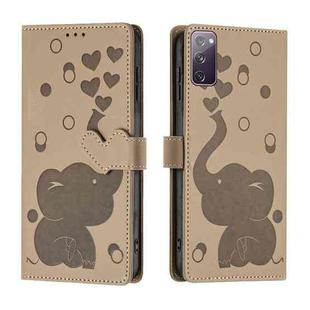 For Samsung Galaxy S20 FE Cartoon Elephant Embossed Leather Phone Case(Khaki)