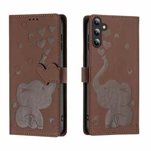 For Samsung Galaxy S25 5G Cartoon Elephant Embossed Leather Phone Case(Brown)