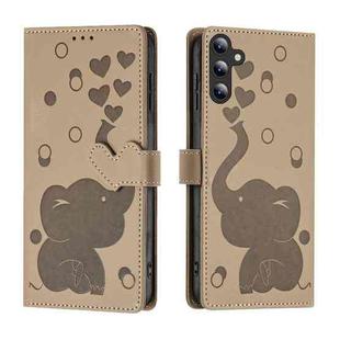 For Samsung Galaxy S25 5G Cartoon Elephant Embossed Leather Phone Case(Khaki)
