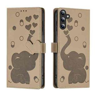 For Samsung Galaxy S25+ 5G Cartoon Elephant Embossed Leather Phone Case(Khaki)