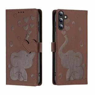 For Samsung Galaxy S25 FE 5G Cartoon Elephant Embossed Leather Phone Case(Brown)