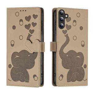 For Samsung Galaxy S25 FE 5G Cartoon Elephant Embossed Leather Phone Case(Khaki)
