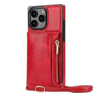 For iPhone 16 Pro Max Square Zipper Wallet Bag TPU+PU Back Cover Case(Red)