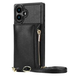 For iPhone 16 Plus Square Zipper Wallet Bag TPU+PU Back Cover Case(Black)