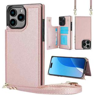 For iPhone 16 Pro Max Cross-body Square Dual-Buckle Card Flip Wallet Phone Case(Rose Gold)