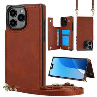 For iPhone 16 Pro Cross-body Square Dual-Buckle Card Flip Wallet Phone Case(Brown)