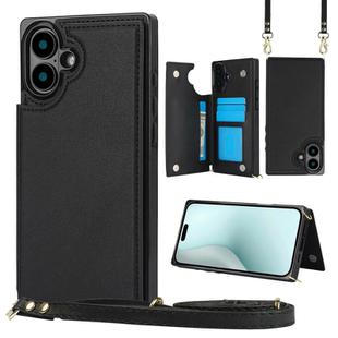 For iPhone 16 Plus Cross-body Square Dual-Buckle Card Flip Wallet Phone Case(Black)