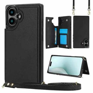 For iPhone 16 Cross-body Square Dual-Buckle Card Flip Wallet Phone Case(Black)