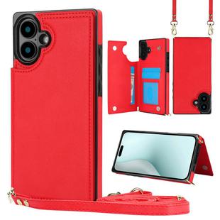 For iPhone 16 Cross-body Square Dual-Buckle Card Flip Wallet Phone Case(Red)