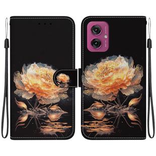 For Motorola Moto G55 Crystal Texture Colored Drawing Leather Phone Case(Gold Peony)