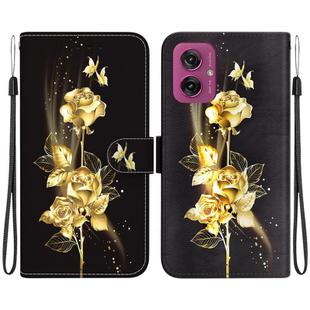 For Motorola Moto G55 Crystal Texture Colored Drawing Leather Phone Case(Gold Butterfly Rose)