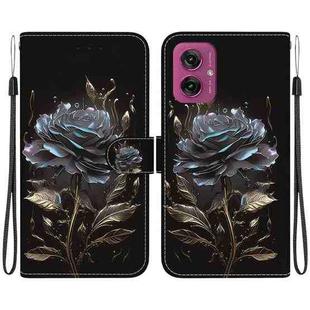 For Motorola Moto G55 Crystal Texture Colored Drawing Leather Phone Case(Black Rose)