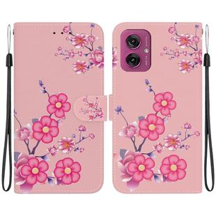 For Motorola Moto G55 Crystal Texture Colored Drawing Leather Phone Case(Cherry Blossoms)