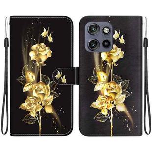 For Motorola Edge 50 Neo 5G Global Crystal Texture Colored Drawing Leather Phone Case(Gold Butterfly Rose)