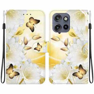 For Motorola Edge 50 Neo 5G Global Crystal Texture Colored Drawing Leather Phone Case(Gold Butterfly Epiphyllum)