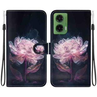 For Motorola Moto G35 Crystal Texture Colored Drawing Leather Phone Case(Purple Peony)