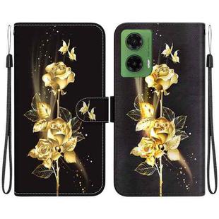 For Motorola Moto G35 Crystal Texture Colored Drawing Leather Phone Case(Gold Butterfly Rose)