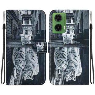 For Motorola Moto G35 Crystal Texture Colored Drawing Leather Phone Case(Cat Tiger Reflection)