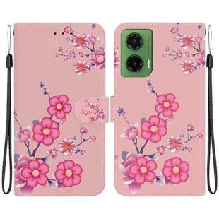 For Motorola Moto G35 Crystal Texture Colored Drawing Leather Phone Case(Cherry Blossoms)