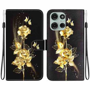 For Motorola Moto G75 5G Crystal Texture Colored Drawing Leather Phone Case(Gold Butterfly Rose)