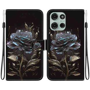 For Motorola Moto G75 5G Crystal Texture Colored Drawing Leather Phone Case(Black Rose)