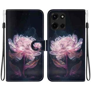 For Motorola Moto G 5G 2025 Crystal Texture Colored Drawing Leather Phone Case(Purple Peony)