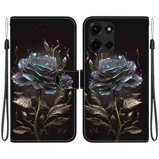 For Motorola Moto G 5G 2025 Crystal Texture Colored Drawing Leather Phone Case(Black Rose)