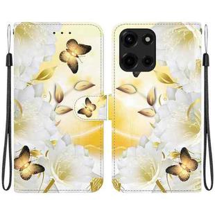 For Motorola Moto G 5G 2025 Crystal Texture Colored Drawing Leather Phone Case(Gold Butterfly Epiphyllum)