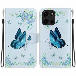 For Motorola Moto G 5G 2025 Crystal Texture Colored Drawing Leather Phone Case(Blue Pansies)