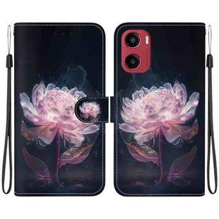 For Motorola Moto G05 / E15 Crystal Texture Colored Drawing Leather Phone Case(Purple Peony)