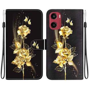 For Motorola Moto G05 / E15 Crystal Texture Colored Drawing Leather Phone Case(Gold Butterfly Rose)