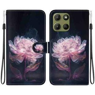 For Motorola Moto G15 Crystal Texture Colored Drawing Leather Phone Case(Purple Peony)