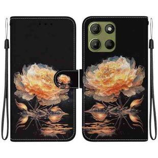 For Motorola Moto G15 Crystal Texture Colored Drawing Leather Phone Case(Gold Peony)