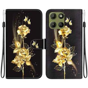 For Motorola Moto G15 Crystal Texture Colored Drawing Leather Phone Case(Gold Butterfly Rose)