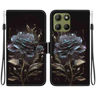 For Motorola Moto G15 Crystal Texture Colored Drawing Leather Phone Case(Black Rose)