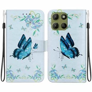 For Motorola Moto G15 Crystal Texture Colored Drawing Leather Phone Case(Blue Pansies)