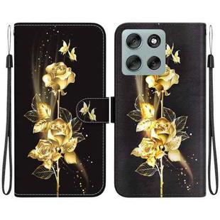 For Motorola Moto G56 5G / G66j 5G / G66y 5G Crystal Texture Colored Drawing Leather Phone Case(Gold Butterfly Rose)