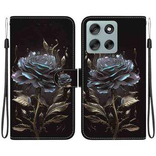 For Motorola Moto G56 5G / G66j 5G / G66y 5G Crystal Texture Colored Drawing Leather Phone Case(Black Rose)