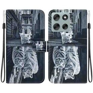 For Motorola Moto G56 5G / G66j 5G / G66y 5G Crystal Texture Colored Drawing Leather Phone Case(Cat Tiger Reflection)