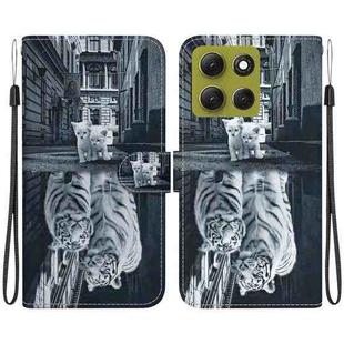 For Motorola Moto G86 5G Crystal Texture Colored Drawing Leather Phone Case(Cat Tiger Reflection)