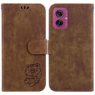 For Motorola Moto G55 Little Tiger Embossed Leather Phone Case(Brown)