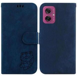 For Motorola Moto G55 Little Tiger Embossed Leather Phone Case(Dark Blue)