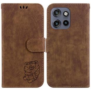 For Motorola Edge 50 Neo 5G Global Little Tiger Embossed Leather Phone Case(Brown)