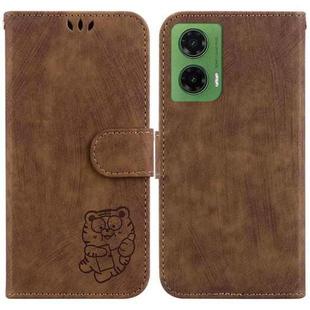 For Motorola Moto G35 Little Tiger Embossed Leather Phone Case(Brown)