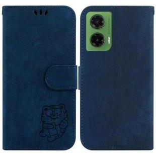 For Motorola Moto G35 Little Tiger Embossed Leather Phone Case(Dark Blue)