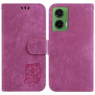 For Motorola Moto G35 Little Tiger Embossed Leather Phone Case(Rose Red)