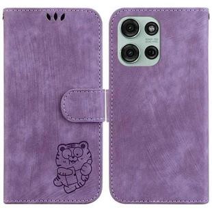 For Motorola Moto G75 5G Little Tiger Embossed Leather Phone Case(Purple)