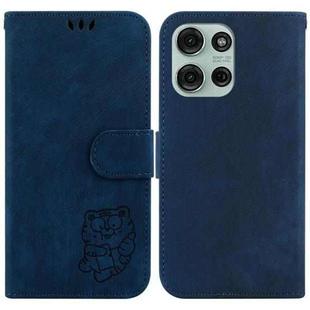 For Motorola Moto G75 5G Little Tiger Embossed Leather Phone Case(Dark Blue)